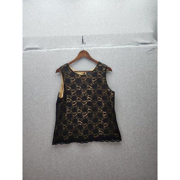 Karen Scott Womens Sleeveless Lace Overlay Top Black & Gold Size L - Picture 1 of 3